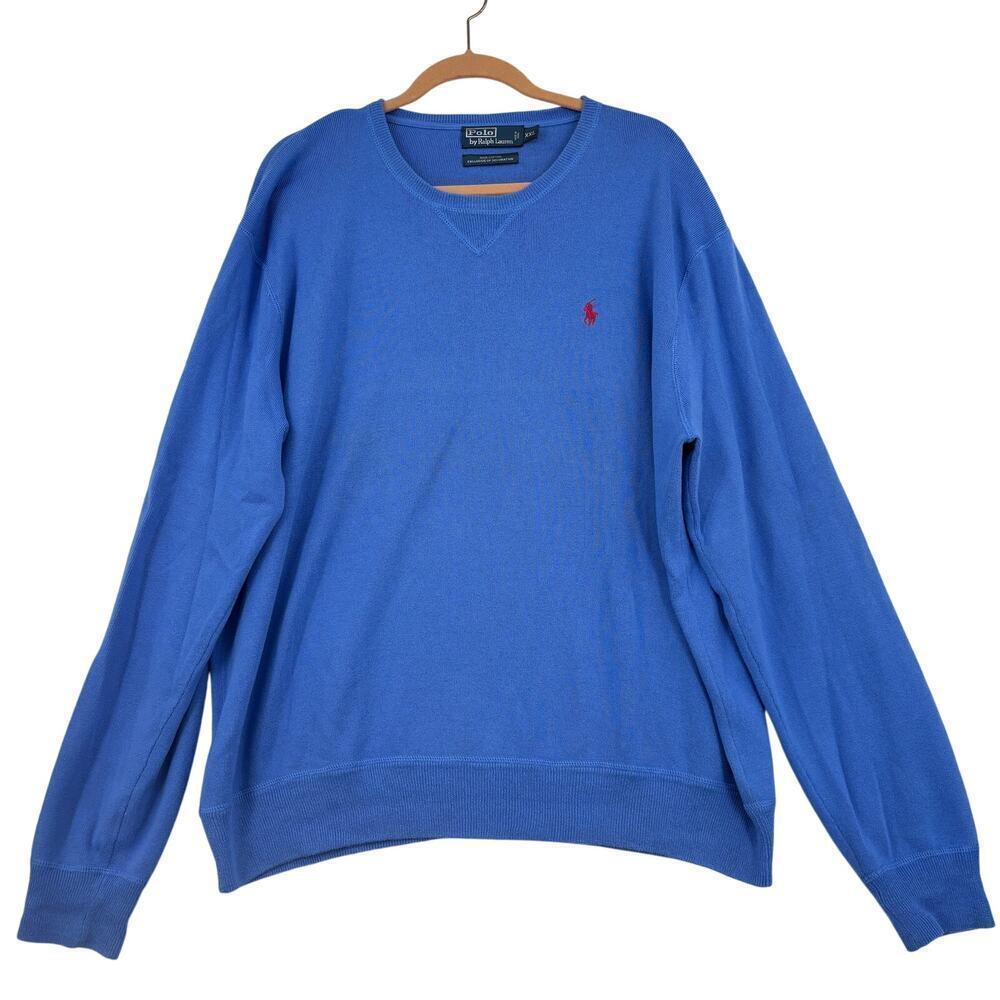 Polo Ralph Lauren‎ Mens Sweater Size XXL Blue 100% Cotton Pullover Red Logo